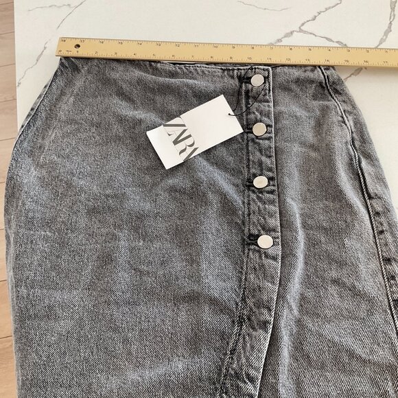 [⭐ PRICE FIRM] ZARA Denim Crossover Midi Skirt in Dark Gray Z1975 Medium M - Picture 10 of 16